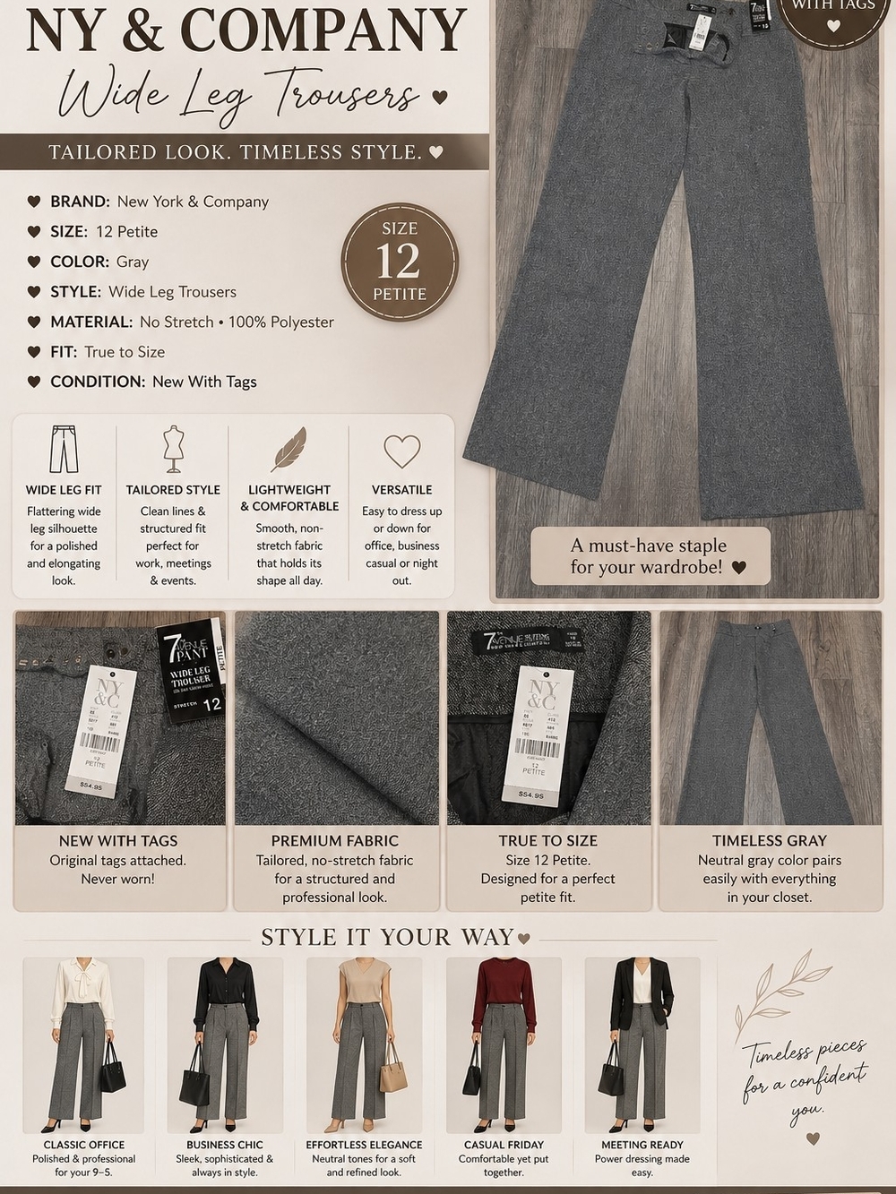 New York & Company Gray Wide Leg Trousers